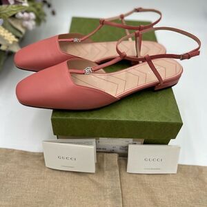 Women’s Gucci T strap, pink, leather GG ballet flats size 41 made in Italy